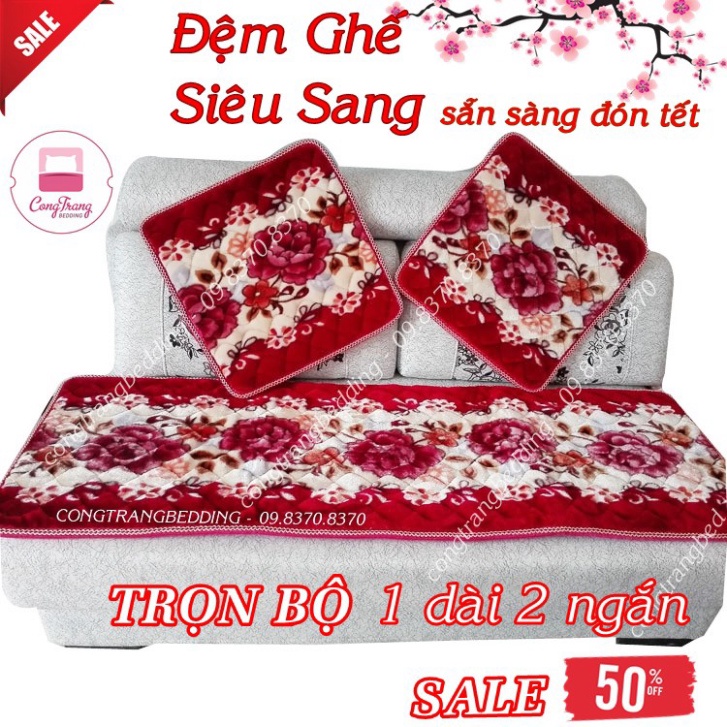 Đệm ghế nhung, đệm ghế sofa, thảm ghế nhung nỉ trần 3 món loại đẹp - Mặt sau chống trơn trượt M1