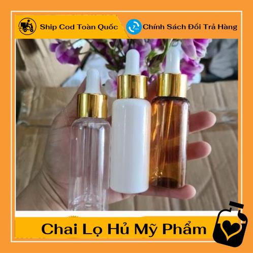 Lọ Chiết Serum ❤ [30ml,50ml,100ml] Chai nhựa pet đựng tinh dầu bóp giọt Khoen vàng chiết mỹ phẩm, phụ kiện du lịch