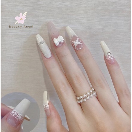 YADORNOS 24 Móng tay giả đính nơ có thể tháo rời làm đẹp cho nữ