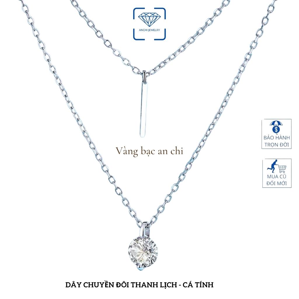 Dây chuyền 2 tầng + 2 mặt - chuẩn bạc ta mạ vàng sáng đẹp , Anchi jewelry