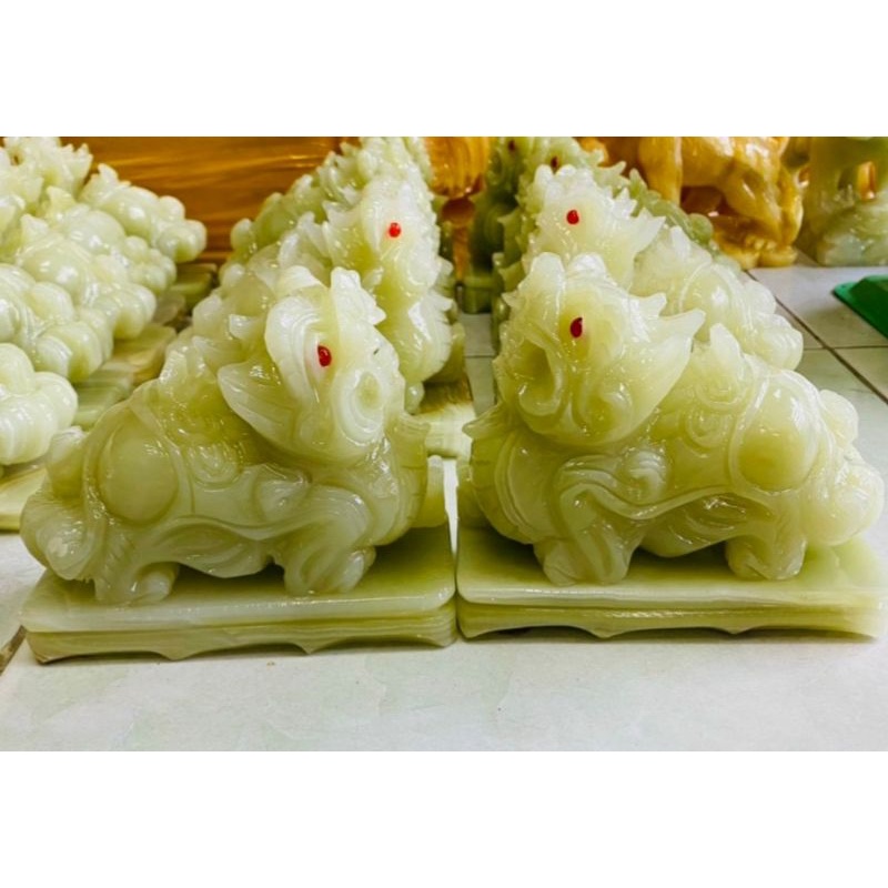 Cặp Tỳ Hưu Phong thủy Đá Ngọc Pakistan 10cm & 12cm & 15cm. Hợp mệnh Mộc, Hỏa