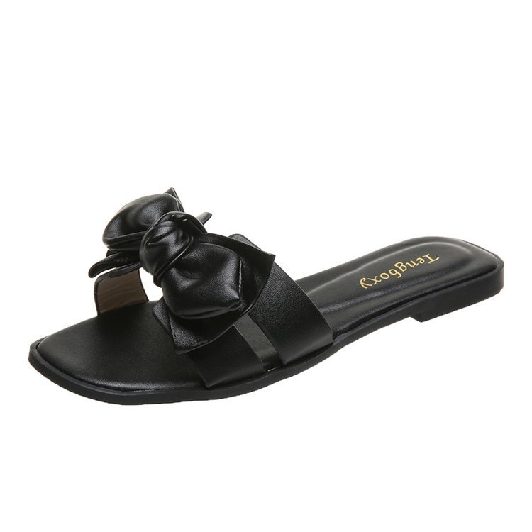 Dép IELGY đế bằng mũi vuông đính nơ thời trang Hàn Quốc mùa hè cho nữ