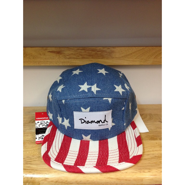 Mũ 5 panel Diamond cờ Mỹ | Ghi xám