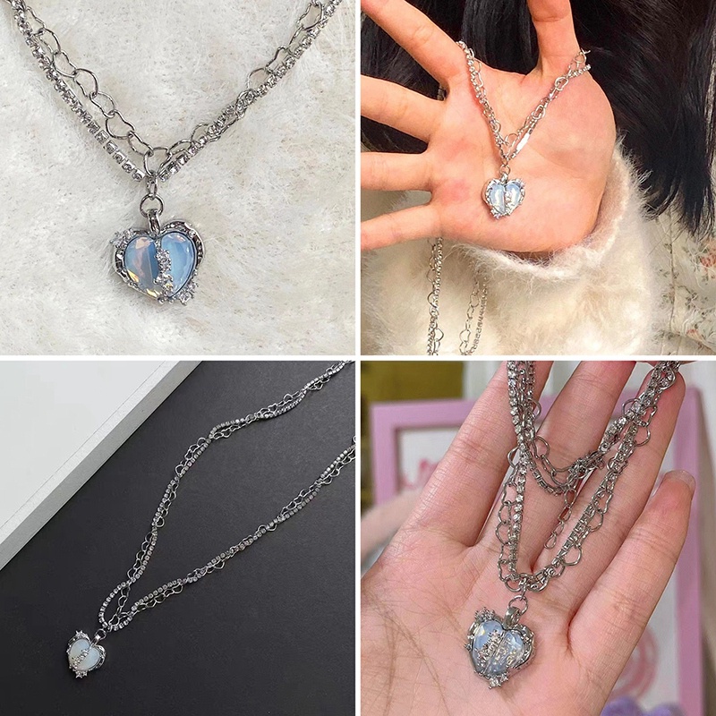Vòng cổ Mặt Trái Tim Đính Đá Zircon Hồng Thời Trang Sang Trọng Y2k