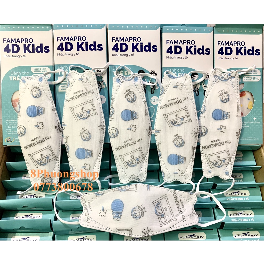 Khấu trang Nam Anh 4D Kids IN HÌNH DỄ THƯƠNG 10 cái/ Hộp - Khẩu trang 4D CON CÁ dành cho bé 3 lớp kháng khuẩn