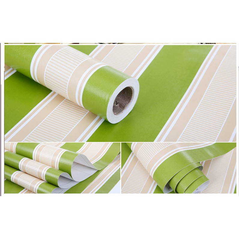 Cuộn 10m giấy dan tường sọc xanh lá khổ rộng 45cm