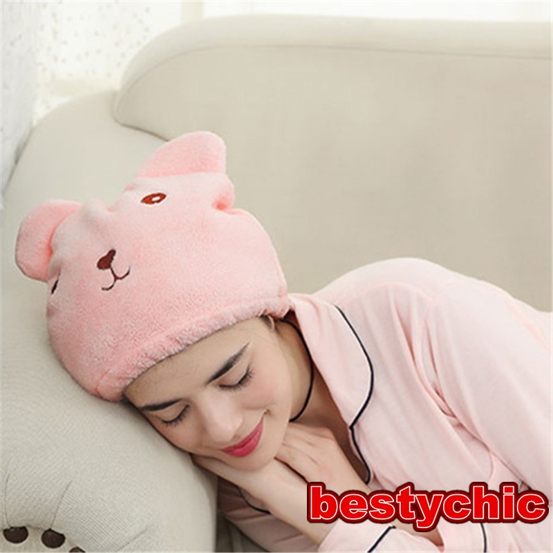 Mũ Tắm Trùm Đầu Thấm Hút Nhanh Khô Kiểu Hoạt Hình Dễ Thương