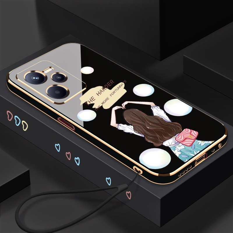 Ốp Điện Thoại Silicon Viền Thẳng Mềm Hình Hoạt Hình Có Dây Đeo Cho realme c35 c31 9 9i 9 pro