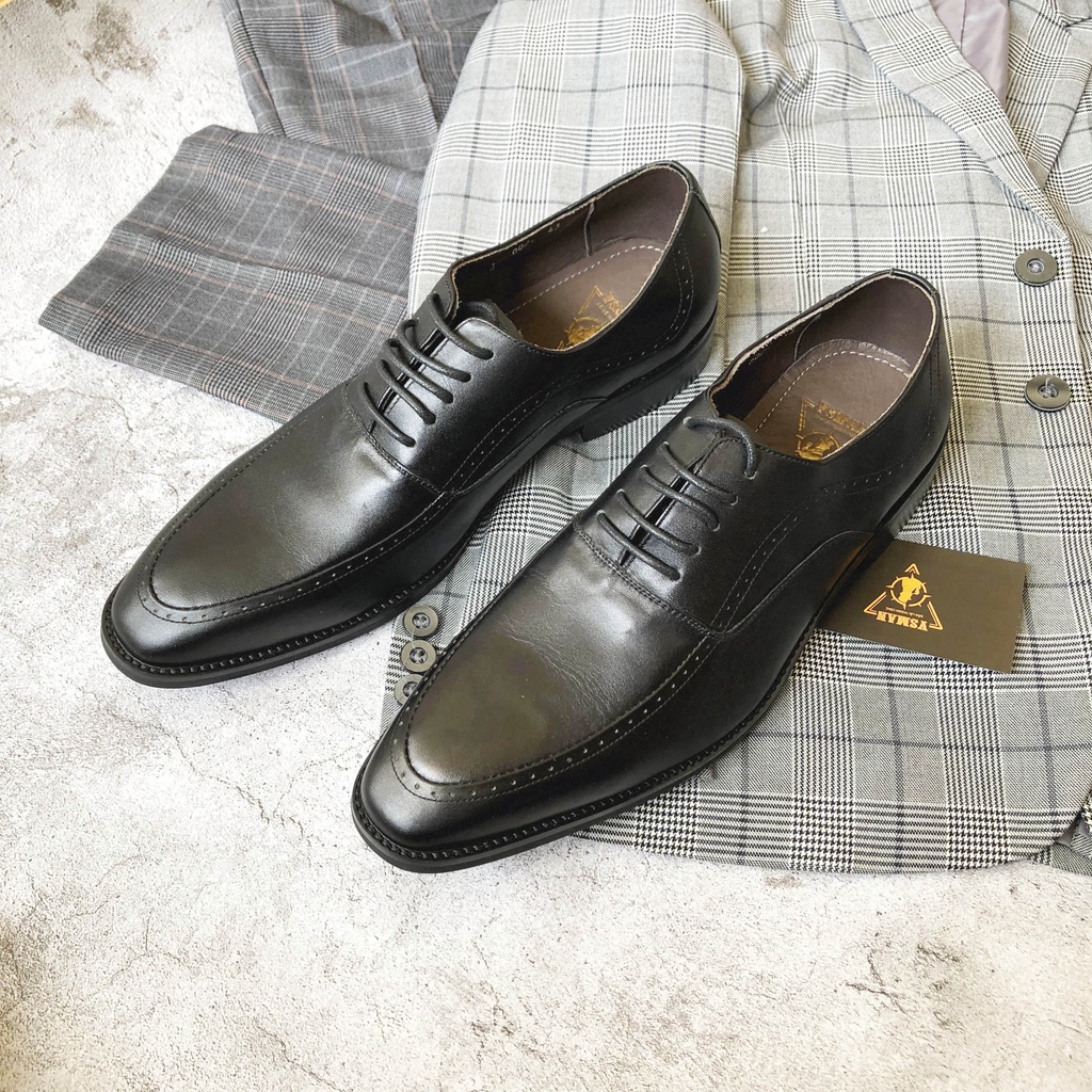 Giày tây Oxford cột dây da bò thật VSMAN - Giày da nam công sở mũi tròn đế phíp cao cấp dành cho quý ông - HHG039