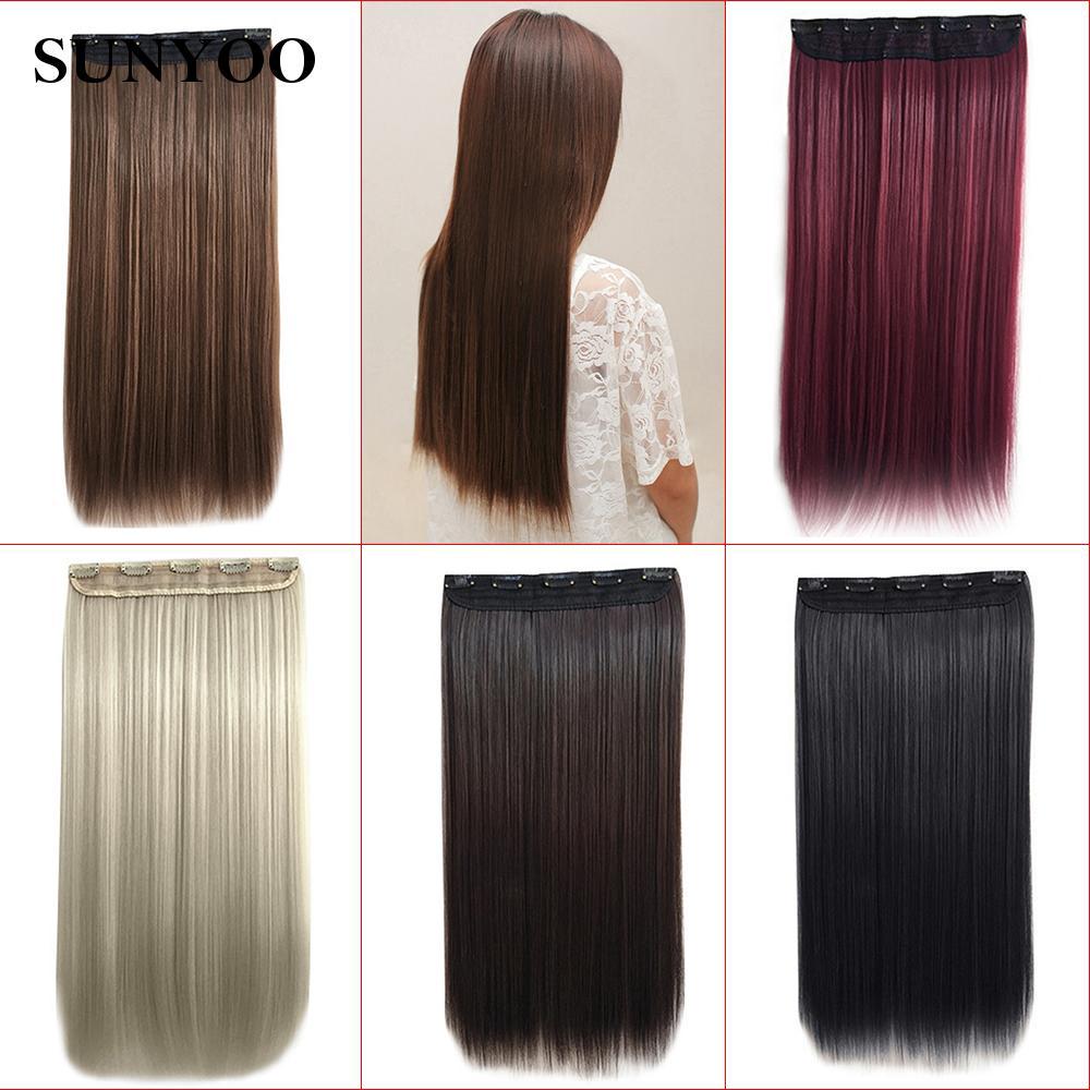 Phần tóc giả làm dày với kiểu dài thẳng , chất liệu sợi tổng hợp