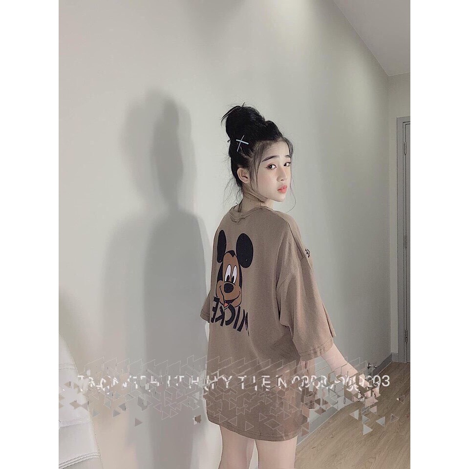 Áo thun nâu Mickey form rộng