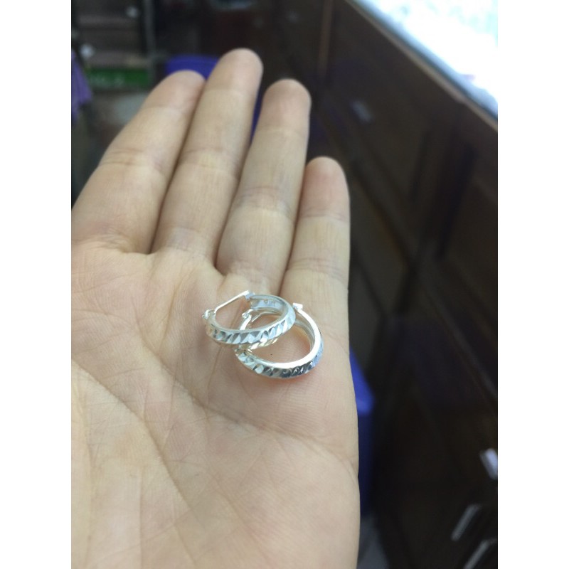 Khuyên tai tròn phay sáng đường kính to 1,2cm dành cho người tai dày bạc chuẩn bản mo 3-4li