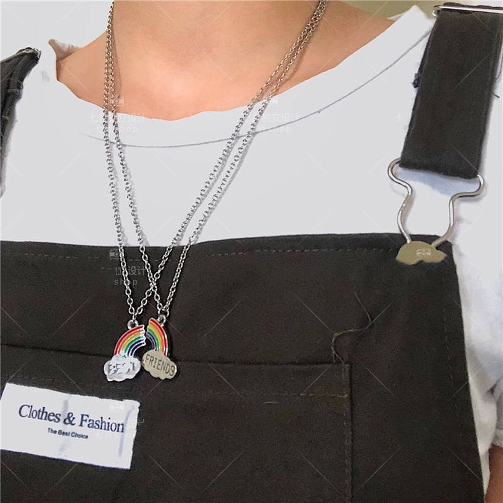 Vòng cổ mặt hình chữ Best Friend màu cầu vồng dễ thương phong cách cổ điển thời trang cho cặp đôi