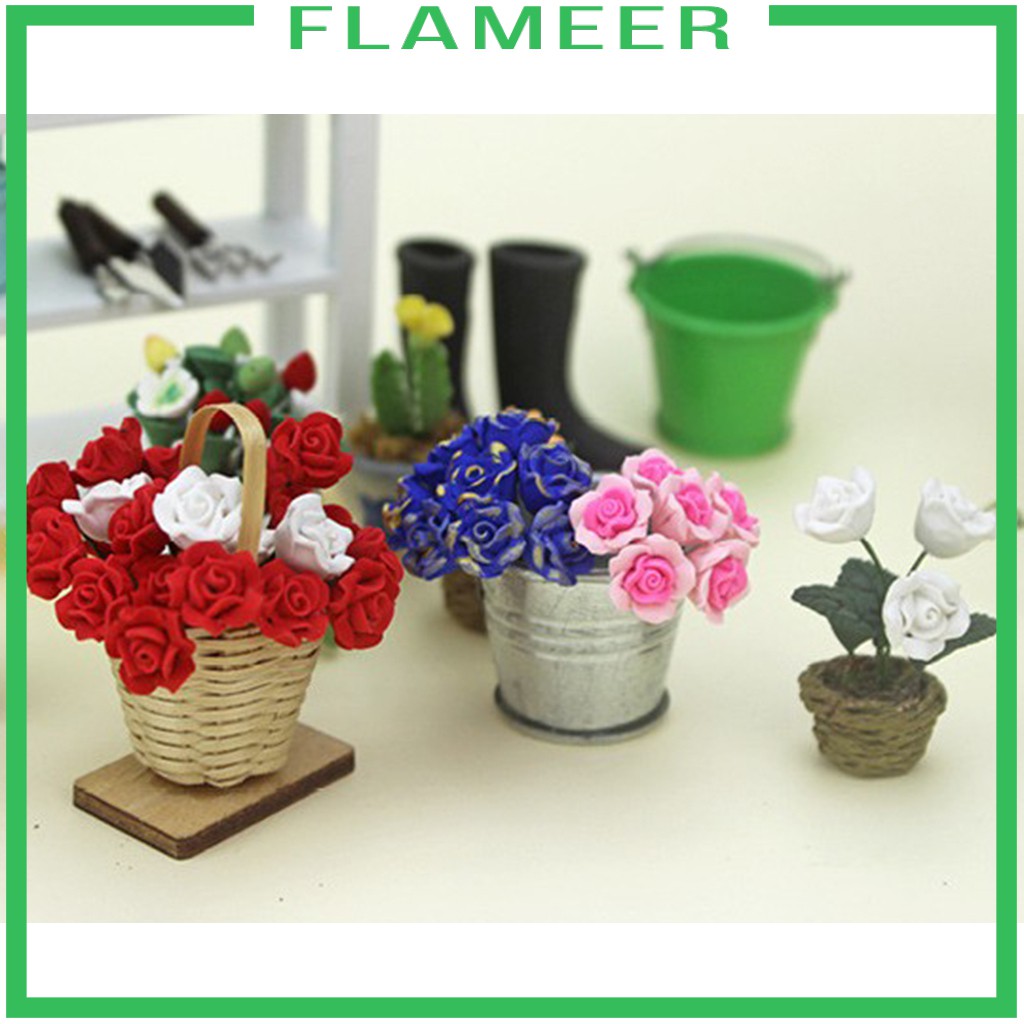 [FLAMEER] 10pieces 1:12 Dollhouse Miniature Rose Flower Bunch Fairy Garden Accs