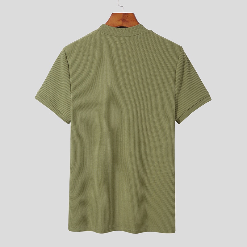 Áo thun INCERUN ngắn tay cổ tròn màu trơn thời trang mùa hè cho nam 2 màu tùy chọn