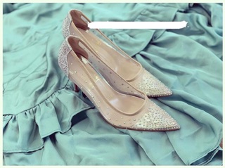 Louboutin đính đá phối lưới cao 7p