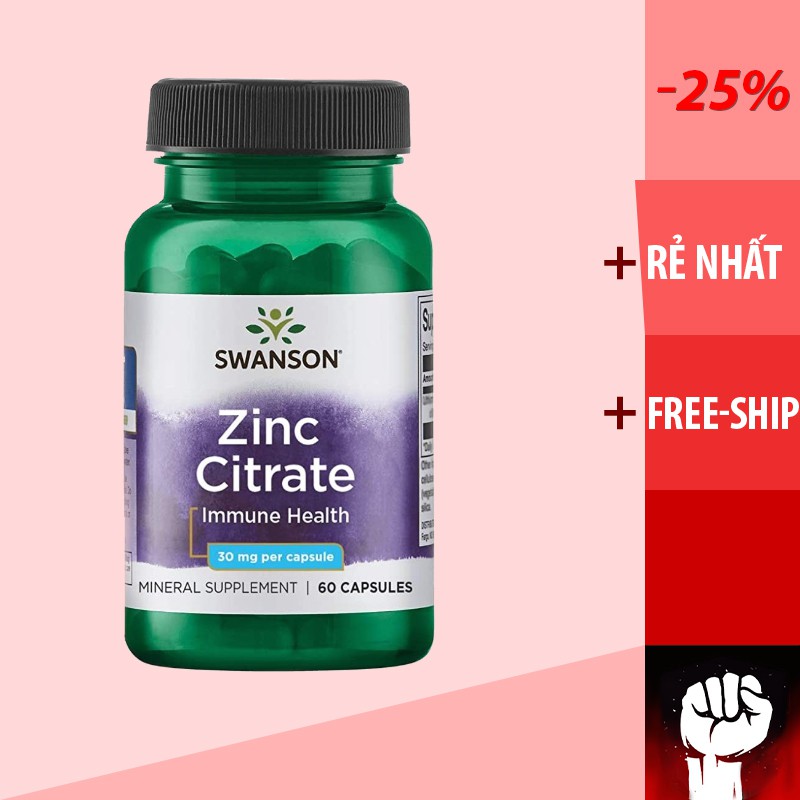 Vitamin Zinc | Swanson Zinc Citrate 30mg Immune Health [60 Viên] | Tăng Hệ Miễn Dịch - Chính Hãng