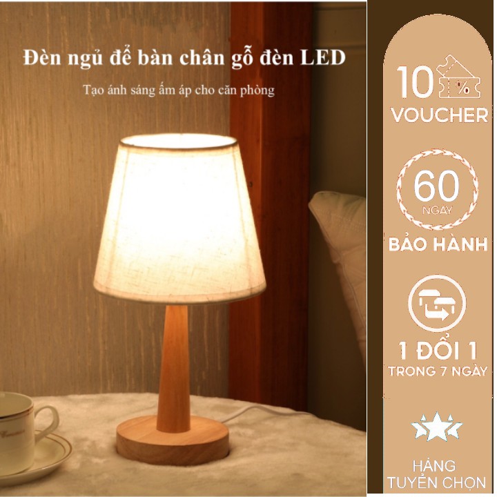 Đèn ngủ để bàn chân gỗ đèn LED - Đèn ngủ decor - Có cắm pin sạc dự phòng - Phong cách vintage - Được kiểm tra hàng