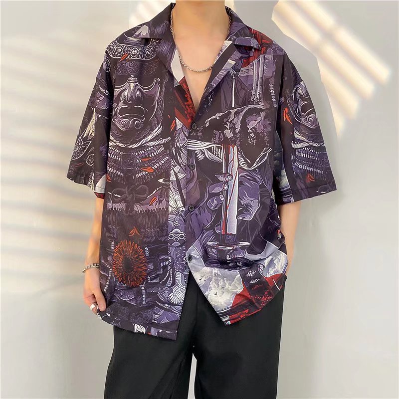 Áo Sơ Mi Tay Ngắn In Họa Tiết Hoạt Hình Phong Cách hip hop Thời Trang Cho Nam