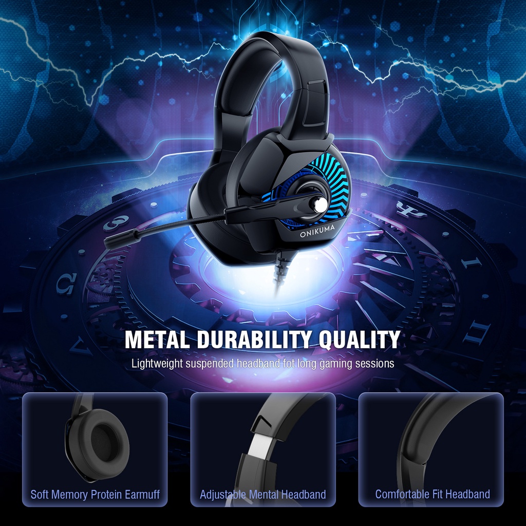 Tai nghe chơi game âm thanh nổi gắn trên đầu ONIKUMA K6 với micrô và đèn RGB