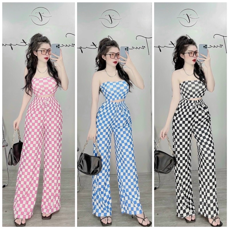 SET ÁO ỐNG KÈM QUẦN SUÔNG CARO HOTGIRL