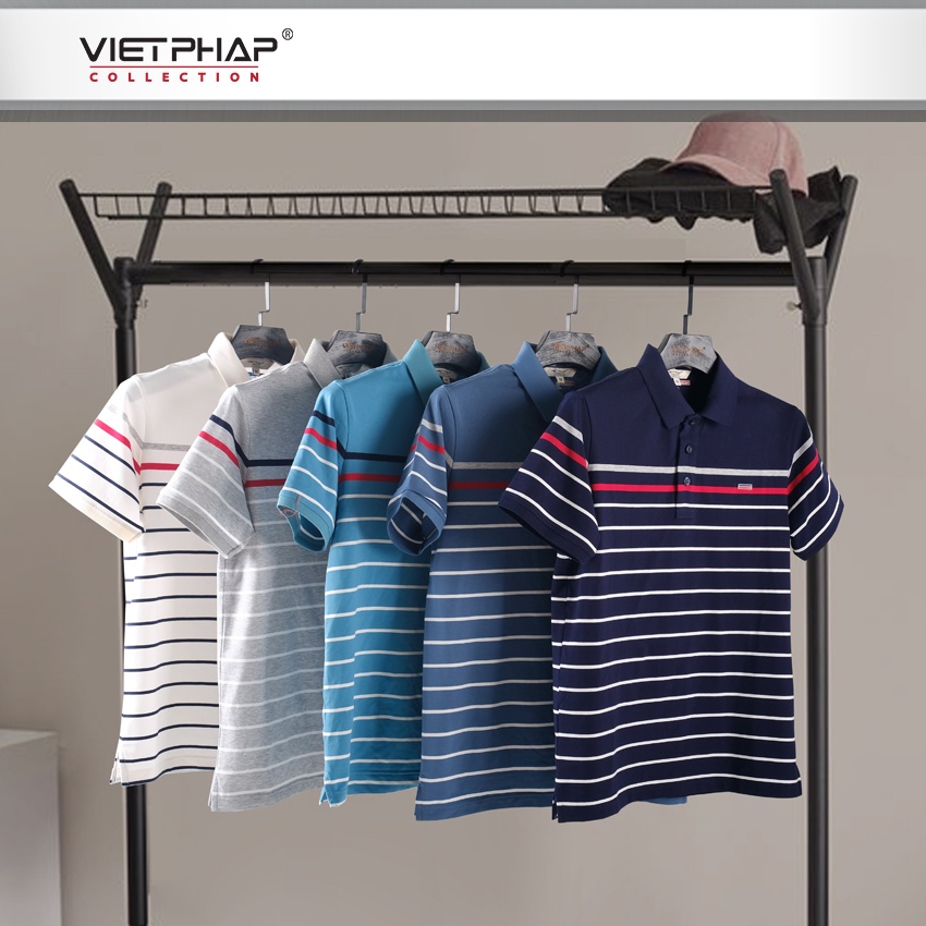 Áo Thun Polo Nam Tay Ngắn Sọc Không Túi Cao Cấp 2104 Việt Pháp