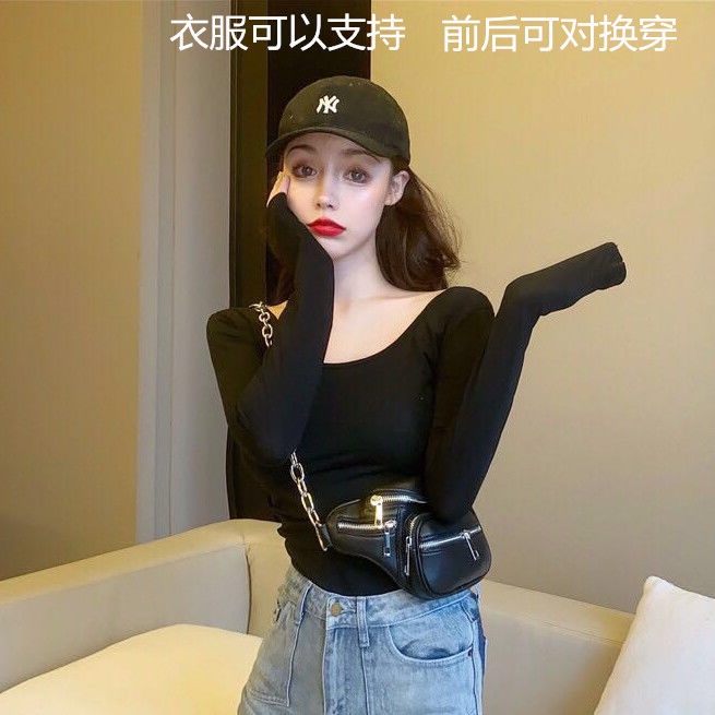 Áo Thun Tay Dài Cổ Thấp Hở Lưng Gợi Cảm Phong Cách Hàn Quốc Cho Nữ Áo phông Nữ NZ-TX-325