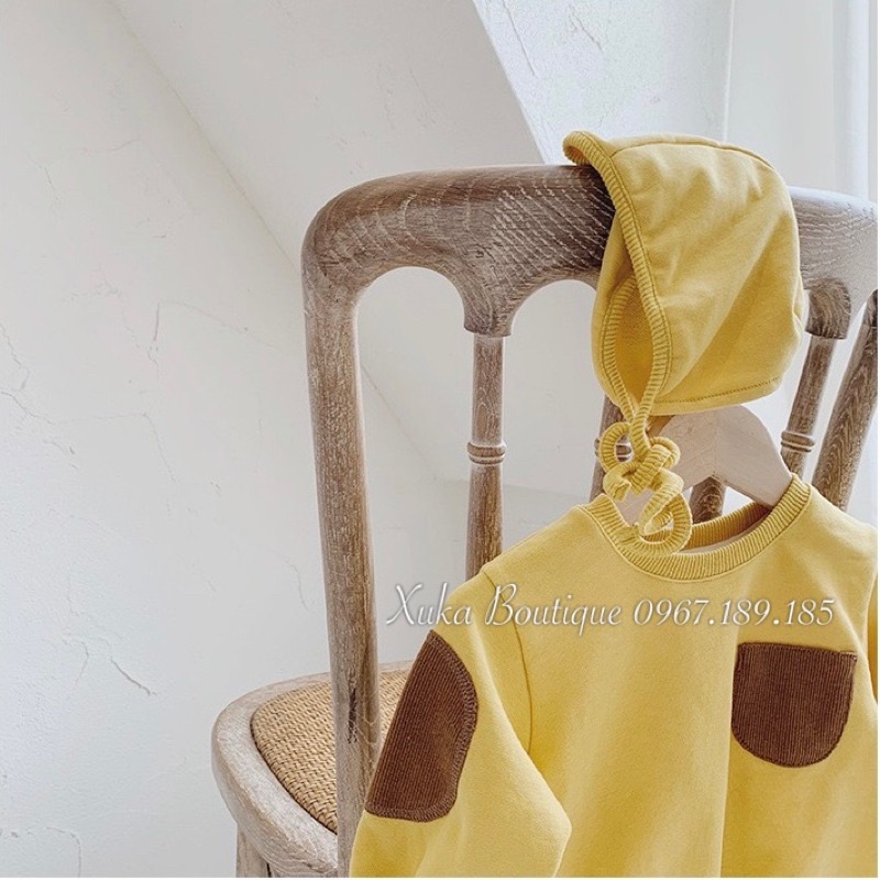 Quần Áo Sơ Sinh | Set Bodysuit Nỉ Thu Đông Kèm Mũ và Quần liền bàn Quảng Châu Cao Cấp Cho Bé Trai Bé Gái Hãng GALAKOKO