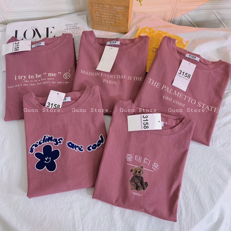 Áo Thun 3158 HỒNG RUỐC IN PET Form Rộng Chất Cotton Khô Loại 1, Thoáng Mát, Thấm Hút Mồ Hồi - GUNN