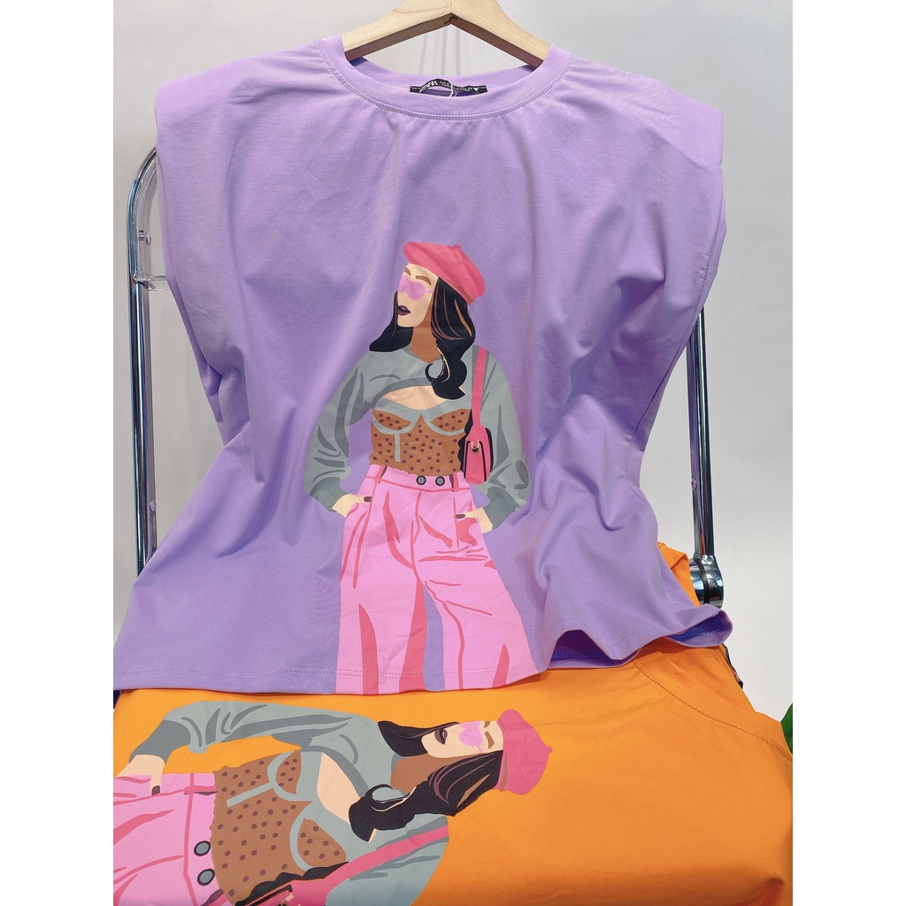 Áo thun nữ độn vai Pink Pants 2 màu cam và tím cực xinh chất cotton 100% siêu mịn mát