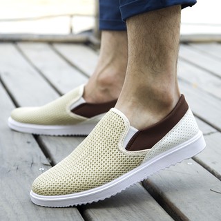 Giày lười vải lưới nam thời trang màu be ( vàng kem nhạt) (size39,40)