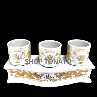 CHUNG BỘ 3 LY THỜ CÚNG RỒNG TRẮNG 091 CAO 7.5CM