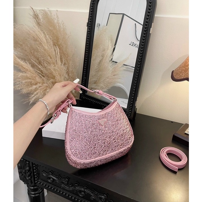 Túi kẹp nách P.R.A.D.A đính đá siêu hot kèm ảnh thật shop tự chụp