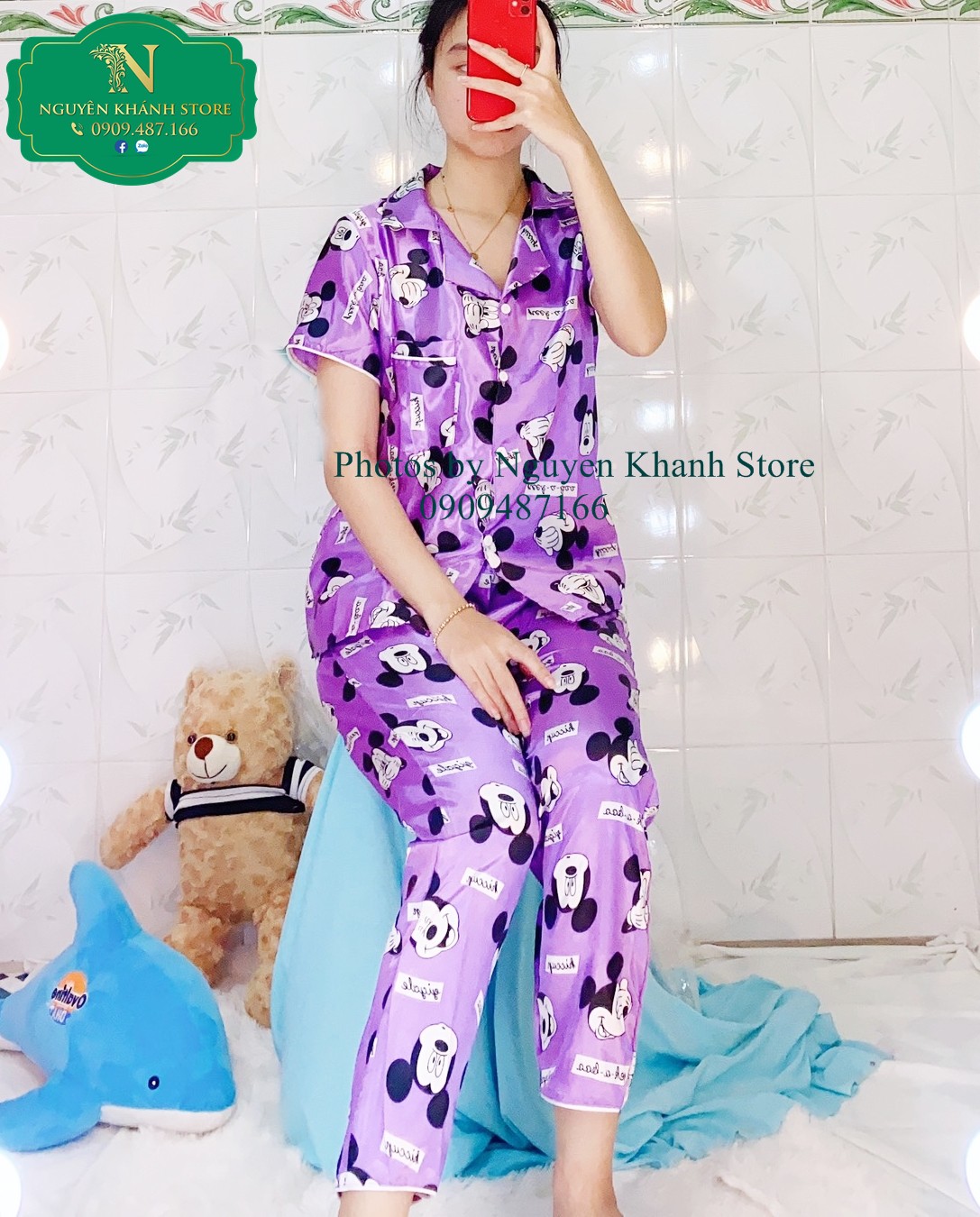 GIAO ĐÚNG MẪU  Đồ Bộ Pijama Phi Bóng Tay Ngắn Quần Dài Dưới 55Kg