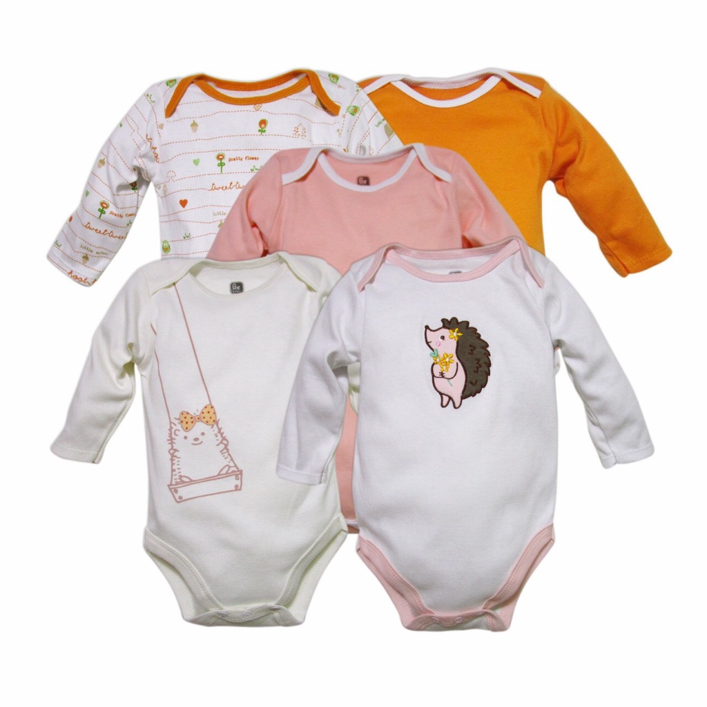 Set 5 body chip, bodysuit dài tay chất cotton dày dặn thu đông  có kèm móc cho trẻ 0-12 tháng