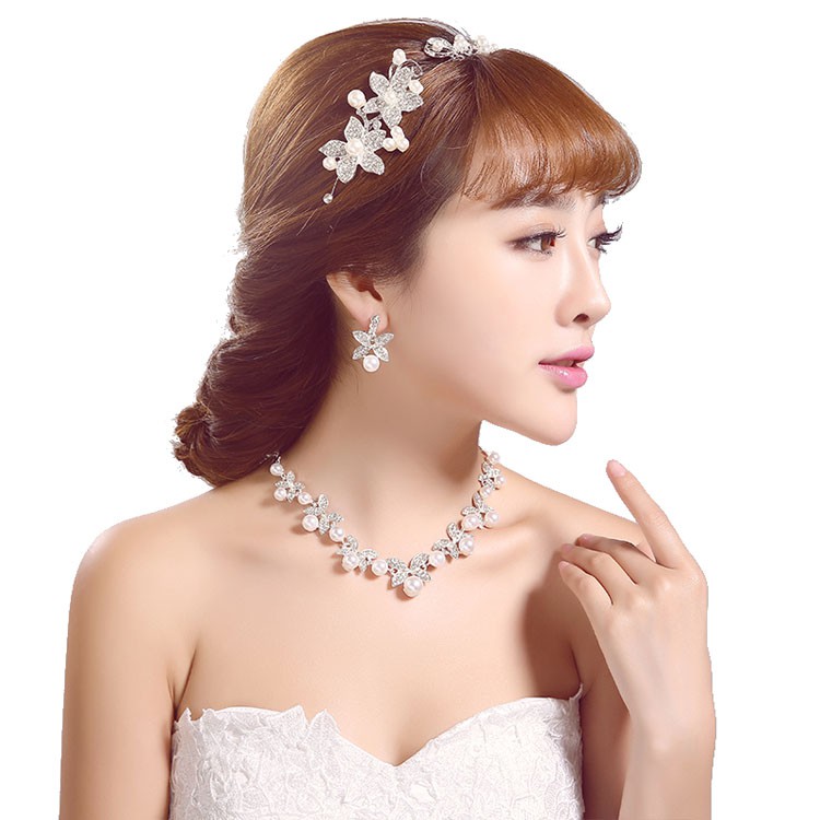 Bộ trang sức nữ cánh bướm đính ngọc trai nhân tạo cao cấp