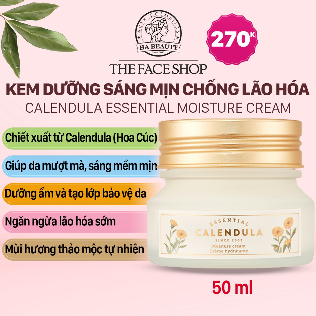 Kem dưỡng ẩm chống lão hóa sáng mịn làm dịu da phục hồi da The Face Shop Calendula Essential Moisture Cream 50ml