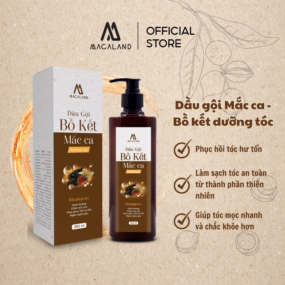 Combo Dầu gội Bồ Kết dưỡng tóc và Dầu xả tóc Mắc Ca 280ml/500ml MACALAND chăm tóc mọc nhanh và chăc khỏe hơn