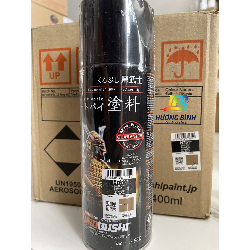 Sơn xịt Samurai H751 - màu Đỏ Mờ (cần sơn trên nền Bạc) (400ml)