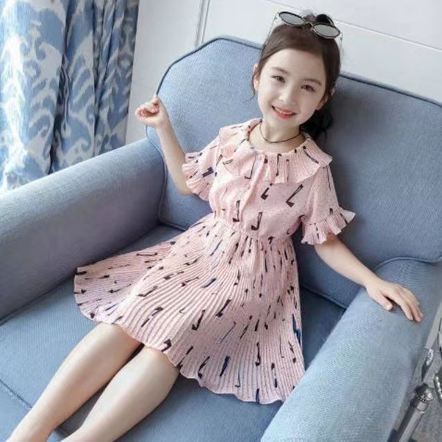 110-160cm Bé gái Đầm voan hoa Midi cho 3-13 tuổi