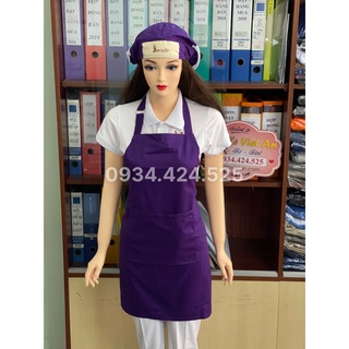 Combo Nón+ Tạp dề yếm dùng trong ngành phục vụ, pha chế màu Tím trơn