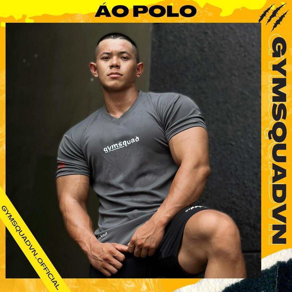 Áo cổ tim Gymsquad men lì áo thun cổ tim thể thao áo t-shirt vải thun mè basic phong cách hàn quốc tôn dáng
