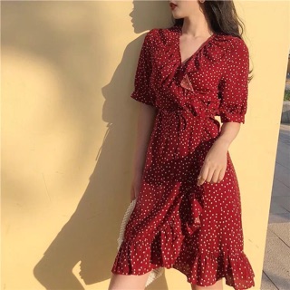 Đầm cổ v nhún bèo