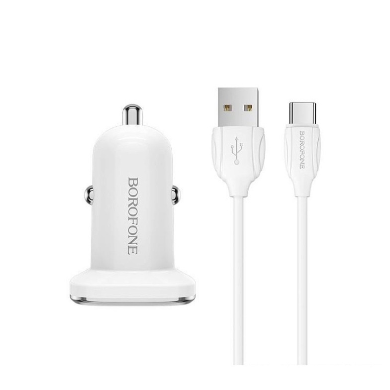 Bộ Cóc Cáp Sạc Xe Hơi Borofone BZ12A QC3.0, BZ-12A Cổng Type-C-1 Cổng USB