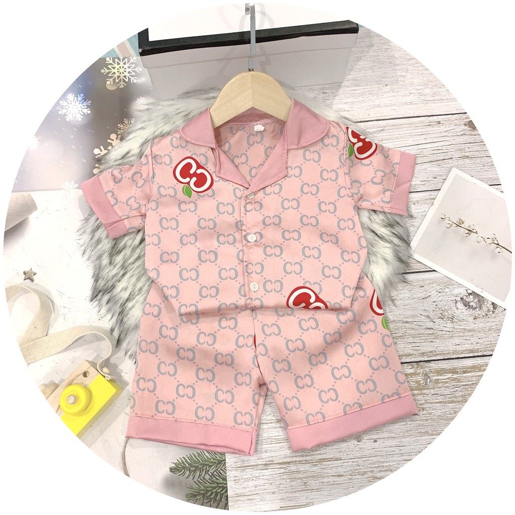 Bộ Đồ Ngủ Pijama Lụa Satin Họa Tiết Đáng Yêu Cộc Tay Cho Bé Gái Mặc Nhà từ 8-30Kg BB15