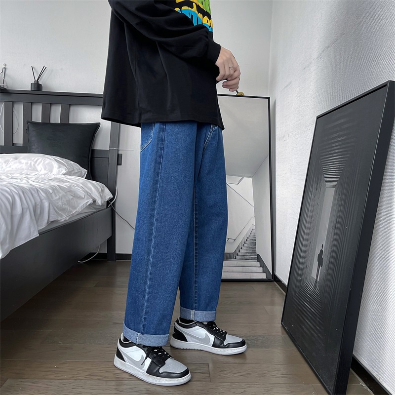 Quần Jeans Dài IFNICEFUTURE Ống Rộng Màu Trơn Phong Cách Hàn Quốc Thời Trang Cho Nam