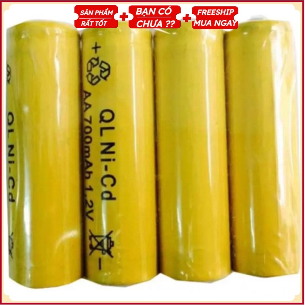 Vỉ 4 Viên Pin Có Thể Sạc Loại To AA 700mAh - Vàng - Chuyên Dùng Đồ Chơi - Đèn Pin