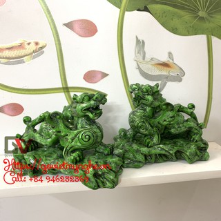 [Tỳ hưu phong thủy] Cặp 2 Tượng Đá Trang Trí Tỳ Hưu Phong Thủy - Dài 20cm - Xanh Lục Bích