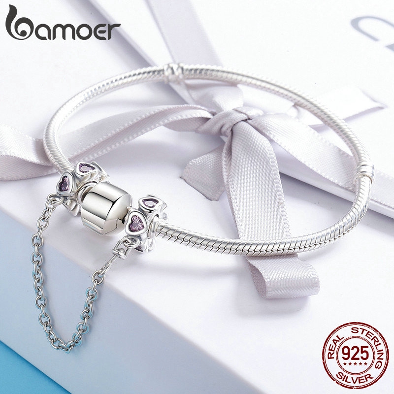 Hạt Charm Bamoer Bằng Bạc 925 Hình Trái Tim Phối Dây Xích Thời Trang