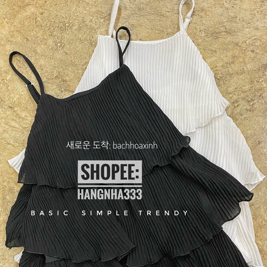 Đầm 2 dây dập ly xếp tầng basic Ulzzang trendy